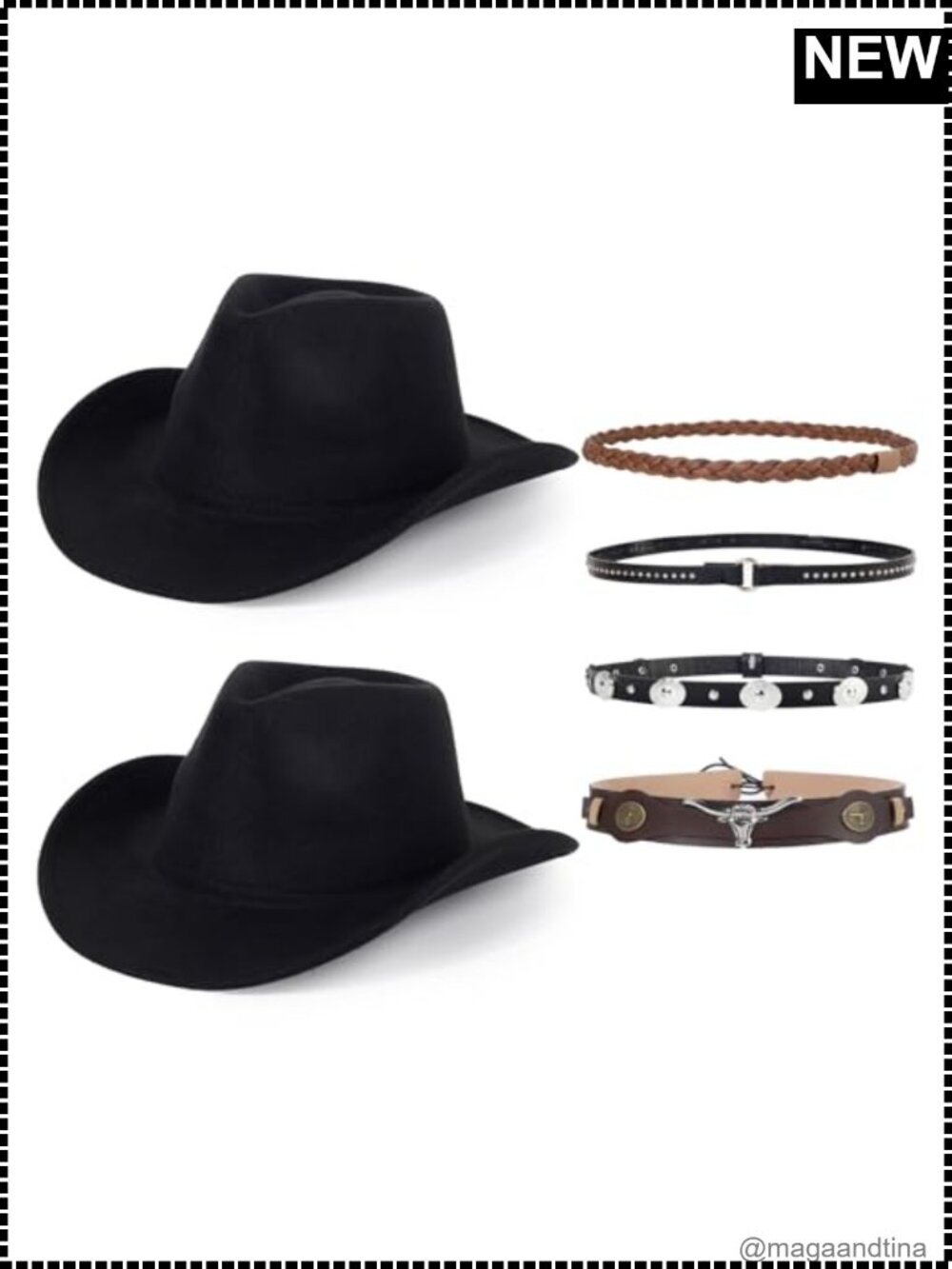 Cowboy Hat Set with Adjustable Band, Cotton Polyester Blend
